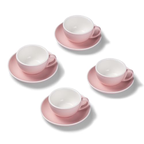 Terra Home 4er Cappuccino-Tassen Set - Rosa, 200 ml, Matt, Porzellan, Dickwandig, Spülmaschinenfest, italienisches Design - Kaffee-Tassen Set mit Untertassen von Terra Home