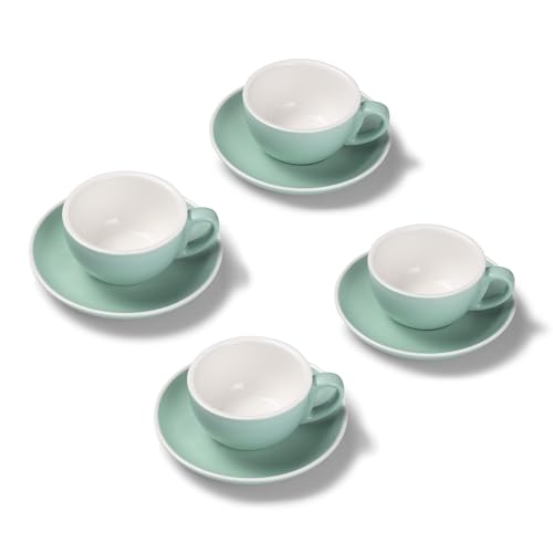 Terra Home 4er Cappuccino-Tassen Set - Türkis, 200 ml, Matt, Porzellan, Dickwandig, Spülmaschinenfest, italienisches Design - Kaffee-Tassen Set mit Untertassen von Terra Home