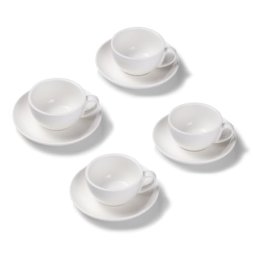 Terra Home 4er Cappuccino-Tassen Set - Weiß, 200 ml, Glossy, Porzellan, Dickwandig, Spülmaschinenfest, italienisches Design - Kaffee-Tassen Set mit Untertassen von Terra Home