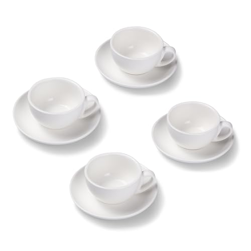 Terra Home 4er Cappuccino-Tassen Set - Weiß, 200 ml, Matt, Porzellan, Dickwandig, Spülmaschinenfest, italienisches Design - Kaffee-Tassen Set mit Untertassen von Terra Home