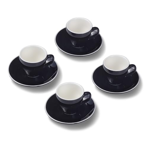 Terra Home 4er Espresso-Tassen Set - Schwarz, 90 ml, Glossy, Porzellan, Dickwandig, Spülmaschinenfest, italienisches Design - Kaffee-Tassen Set mit Untertassen von Terra Home