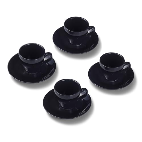 Terra Home 4er Espresso-Tassen Set - Schwarz, 90 ml, Glossy, Porzellan, Dickwandig, Spülmaschinenfest, italienisches Design - Kaffee-Tassen Set mit Untertassen von Terra Home