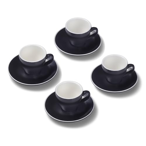 Terra Home 4er Espresso-Tassen Set - Schwarz, 90 ml, Matt, Porzellan, Dickwandig, Spülmaschinenfest, italienisches Design - Kaffee-Tassen Set mit Untertassen von Terra Home