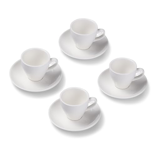 Terra Home 4er Espresso-Tassen Set - Weiß, 90 ml, Glossy, Porzellan, Dickwandig, Spülmaschinenfest, italienisches Design - Kaffee-Tassen Set mit Untertassen von Terra Home