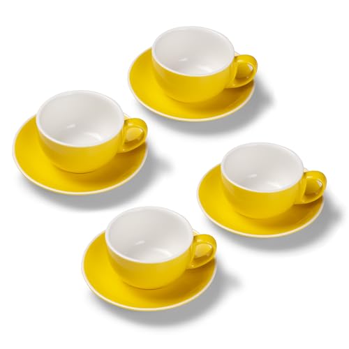 Terra Home 4er Milchkaffee-Tassen Set - Gelb, 350 ml, Glossy, Porzellan, Dickwandig, Spülmaschinenfest, italienisches Design - Kaffee-Tassen Set mit Untertassen von Terra Home