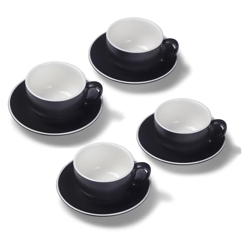 Terra Home 4er Milchkaffee-Tassen Set - Schwarz, 350 ml, Matt, Porzellan, Dickwandig, Spülmaschinenfest, italienisches Design - Kaffee-Tassen Set mit Untertassen von Terra Home