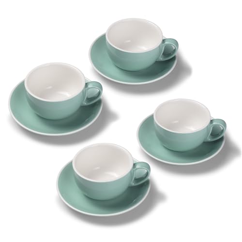 Terra Home 4er Milchkaffee-Tassen Set - Türkis, 350 ml, Glossy, Porzellan, Dickwandig, Spülmaschinenfest, italienisches Design - Kaffee-Tassen Set mit Untertassen von Terra Home