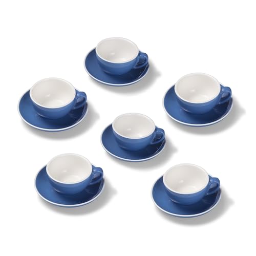 Terra Home 6er Cappuccino-Tassen Set - Blau, 200 ml, Glossy, Porzellan, Dickwandig, Spülmaschinenfest, italienisches Design - Kaffee-Tassen Set mit Untertassen von Terra Home