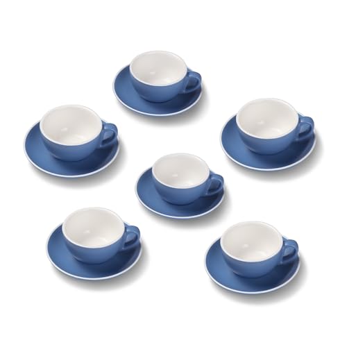 Terra Home 6er Cappuccino-Tassen Set - Blau, 200 ml, Matt, Porzellan, Dickwandig, Spülmaschinenfest, italienisches Design - Kaffee-Tassen Set mit Untertassen von Terra Home