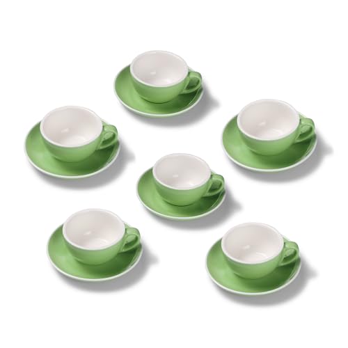 Terra Home 6er Cappuccino-Tassen Set - Grün, 200 ml, Glossy, Porzellan, Dickwandig, Spülmaschinenfest, italienisches Design - Kaffee-Tassen Set mit Untertassen von Terra Home