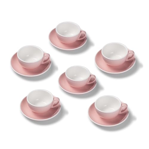 Terra Home 6er Cappuccino-Tassen Set - Rosa, 200 ml, Glossy, Porzellan, Dickwandig, Spülmaschinenfest, italienisches Design - Kaffee-Tassen Set mit Untertassen von Terra Home
