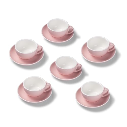 Terra Home 6er Cappuccino-Tassen Set - Rosa, 200 ml, Matt, Porzellan, Dickwandig, Spülmaschinenfest, italienisches Design - Kaffee-Tassen Set mit Untertassen von Terra Home