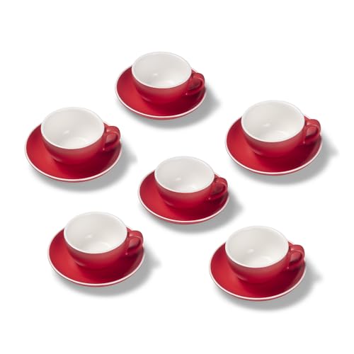 Terra Home 6er Cappuccino-Tassen Set - Rot, 200 ml, Matt, Porzellan, Dickwandig, Spülmaschinenfest, italienisches Design - Kaffee-Tassen Set mit Untertassen von Terra Home