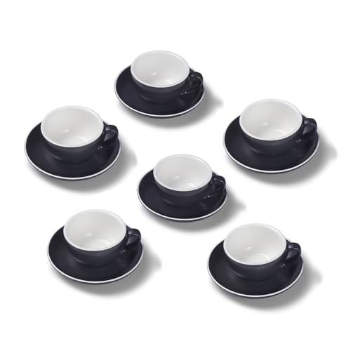 Terra Home 6er Cappuccino-Tassen Set - Schwarz, 200 ml, Matt, Porzellan, Dickwandig, Spülmaschinenfest, italienisches Design - Kaffee-Tassen Set mit Untertassen von Terra Home