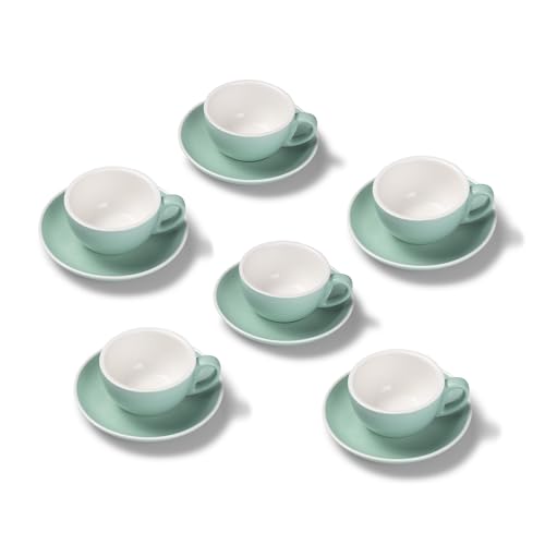 Terra Home 6er Cappuccino-Tassen Set - Türkis, 200 ml, Matt, Porzellan, Dickwandig, Spülmaschinenfest, italienisches Design - Kaffee-Tassen Set mit Untertassen von Terra Home