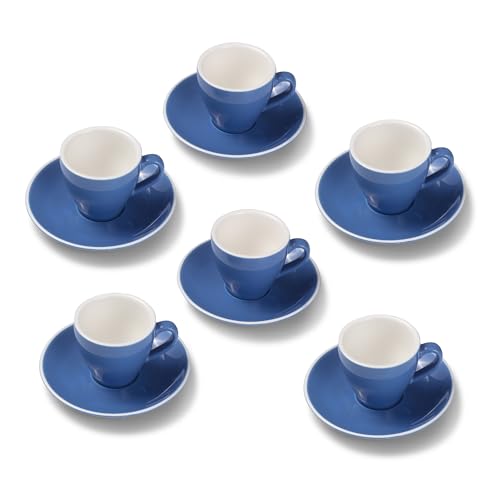 Terra Home 6er Espresso-Tassen Set - Blau, 90 ml, Glossy, Porzellan, Dickwandig, Spülmaschinenfest, italienisches Design - Kaffee-Tassen Set mit Untertassen von Terra Home