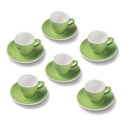 Terra Home 6er Espresso-Tassen Set - Grün, 90 ml, Matt, Porzellan, Dickwandig, Spülmaschinenfest, italienisches Design - Kaffee-Tassen Set mit Untertassen von Terra Home