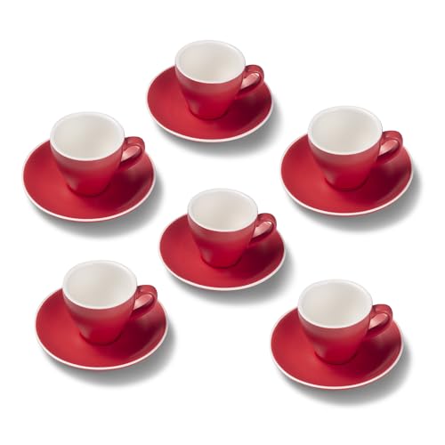 Terra Home 6er Espresso-Tassen Set - Rot, 90 ml, Matt, Porzellan, Dickwandig, Spülmaschinenfest, italienisches Design - Kaffee-Tassen Set mit Untertassen von Terra Home