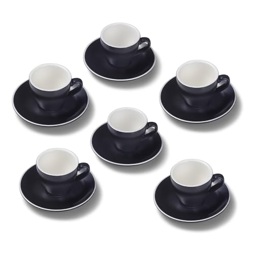 Terra Home 6er Espresso-Tassen Set - Schwarz, 90 ml, Matt, Porzellan, Dickwandig, Spülmaschinenfest, italienisches Design - Kaffee-Tassen Set mit Untertassen von Terra Home