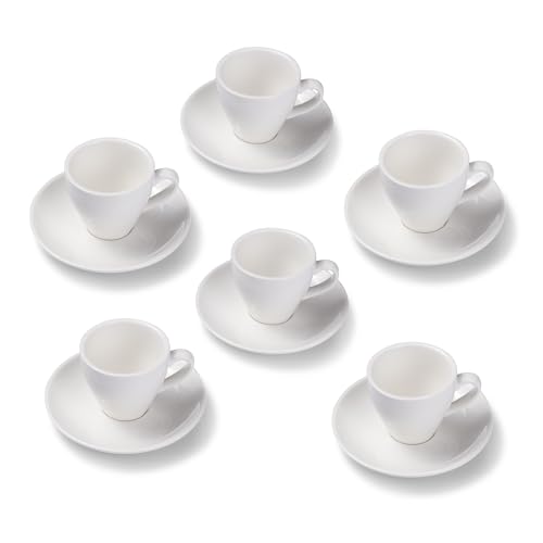 Terra Home 6er Espresso-Tassen Set - Weiß, 90 ml, Glossy, Porzellan, Dickwandig, Spülmaschinenfest, italienisches Design - Kaffee-Tassen Set mit Untertassen von Terra Home