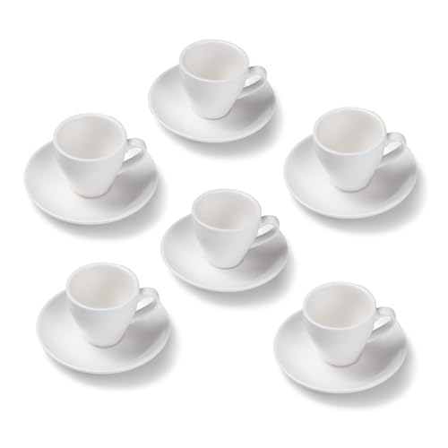 Terra Home 6er Espresso-Tassen Set - Weiß, 90 ml, Matt, Porzellan, Dickwandig, Spülmaschinenfest, italienisches Design - Kaffee-Tassen Set mit Untertassen von Terra Home