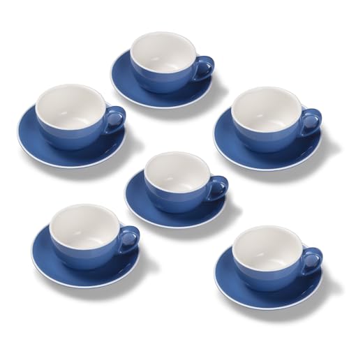 Terra Home 6er Milchkaffee-Tassen Set - Blau, 350 ml, Glossy, Porzellan, Dickwandig, Spülmaschinenfest, italienisches Design - Kaffee-Tassen Set mit Untertassen von Terra Home