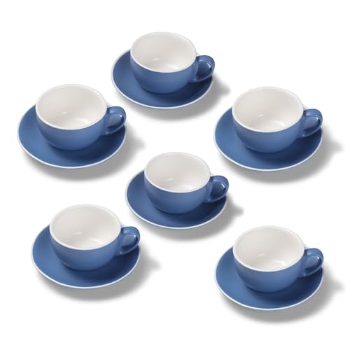 Terra Home 6er Milchkaffee-Tassen Set - Blau, 350 ml, Matt, Porzellan, Dickwandig, Spülmaschinenfest, italienisches Design - Kaffee-Tassen Set mit Untertassen von Terra Home