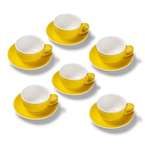Terra Home 6er Milchkaffee-Tassen Set - Gelb, 350 ml, Glossy, Porzellan, Dickwandig, Spülmaschinenfest, italienisches Design - Kaffee-Tassen Set mit Untertassen von Terra Home