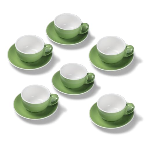 Terra Home 6er Milchkaffee-Tassen Set - Grün, 350 ml, Glossy, Porzellan, Dickwandig, Spülmaschinenfest, italienisches Design - Kaffee-Tassen Set mit Untertassen von Terra Home