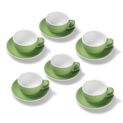 Terra Home 6er Milchkaffee-Tassen Set - Grün, 350 ml, Matt, Porzellan, Dickwandig, Spülmaschinenfest, italienisches Design - Kaffee-Tassen Set mit Untertassen von Terra Home