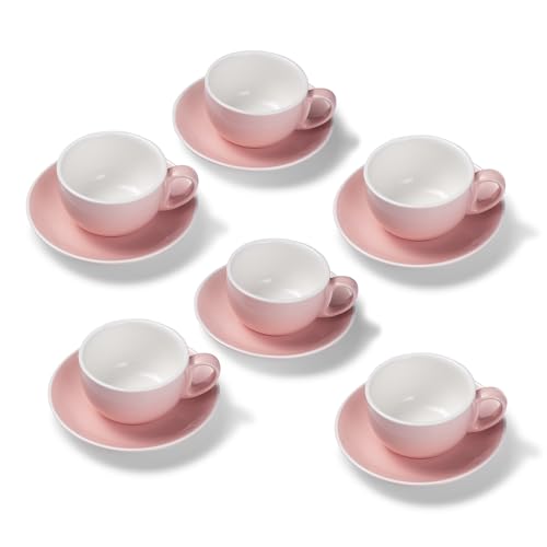 Terra Home 6er Milchkaffee-Tassen Set - Rosa, 350 ml, Glossy, Porzellan, Dickwandig, Spülmaschinenfest, italienisches Design - Kaffee-Tassen Set mit Untertassen von Terra Home