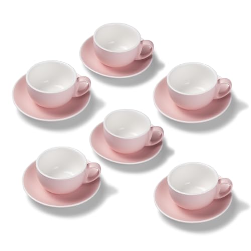 Terra Home 6er Milchkaffee-Tassen Set - Rosa, 350 ml, Matt, Porzellan, Dickwandig, Spülmaschinenfest, italienisches Design - Kaffee-Tassen Set mit Untertassen von Terra Home