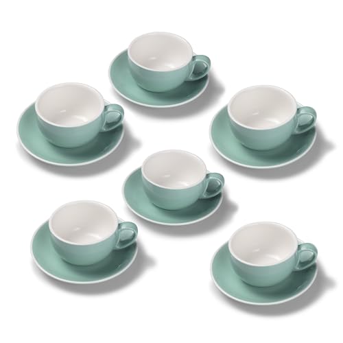 Terra Home 6er Milchkaffee-Tassen Set - Türkis, 350 ml, Glossy, Porzellan, Dickwandig, Spülmaschinenfest, italienisches Design - Kaffee-Tassen Set mit Untertassen von Terra Home