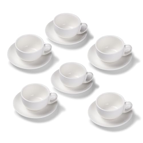 Terra Home 6er Milchkaffee-Tassen Set - Weiß, 350 ml, Glossy, Porzellan, Dickwandig, Spülmaschinenfest, italienisches Design - Kaffee-Tassen Set mit Untertassen von Terra Home