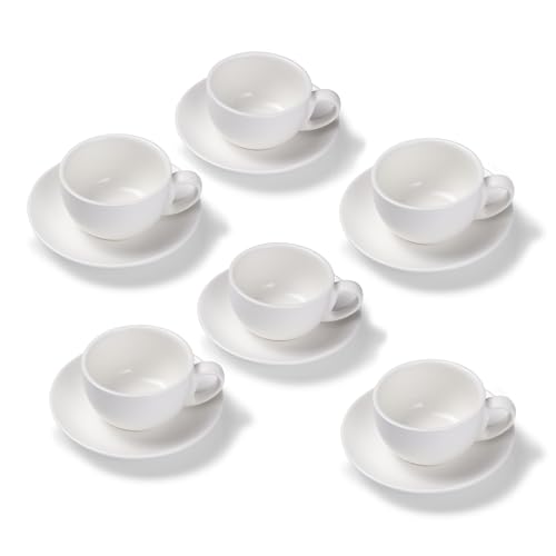 Terra Home 6er Milchkaffee-Tassen Set - Weiß, 350 ml, Matt, Porzellan, Dickwandig, Spülmaschinenfest, italienisches Design - Kaffee-Tassen Set mit Untertassen von Terra Home