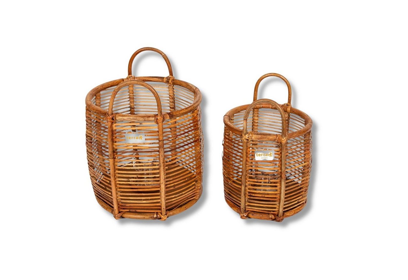 Terra Home Bodenwindlicht Terra Home Windlicht Set Rattan Ø28 H30 und Ø22 H26 Glas (2 St), Boden Windlichter Holz inklusive Glas von Terra Home