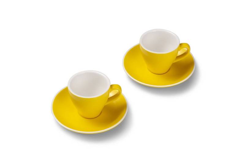 Terra Home Espressotasse 2er Espressotassen-Set, Gelb matt 90 ml mit Untertasse, Porzellan, spülmaschinenfest,extra dickwandig von Terra Home