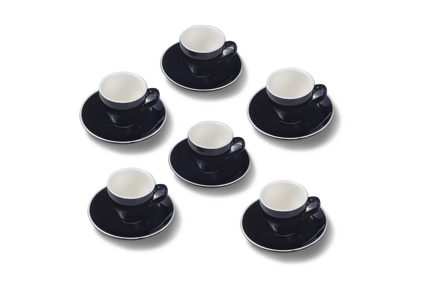 Terra Home Espressotasse extra dickwandiges Espressotassen-Set, Schwarz glossy 90ml, Porzellan, Spülmaschinen und Mikrowellen geeignet 6er Set von Terra Home