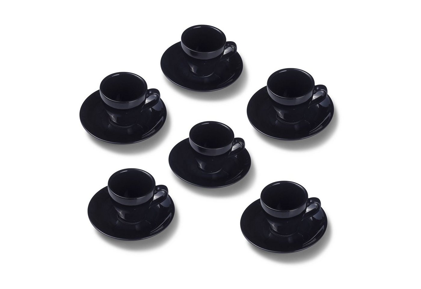 Terra Home Espressotasse extra dickwandiges Espressotassen-Set, Schwarz glossy komplett 90 ml, Porzellan, Spülmaschinen und Mikrowellen geeignet 6er Set von Terra Home