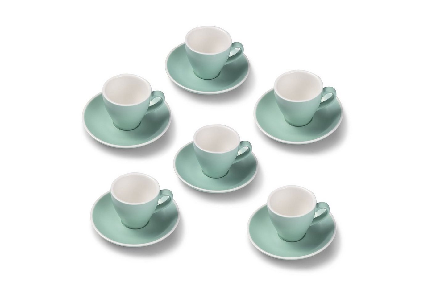 Terra Home Espressotasse extra dickwandiges Espressotassen-Set, Türkis matt 90 ml, Porzellan, Spülmaschinen und Mikrowellen geeignet 6er Set von Terra Home