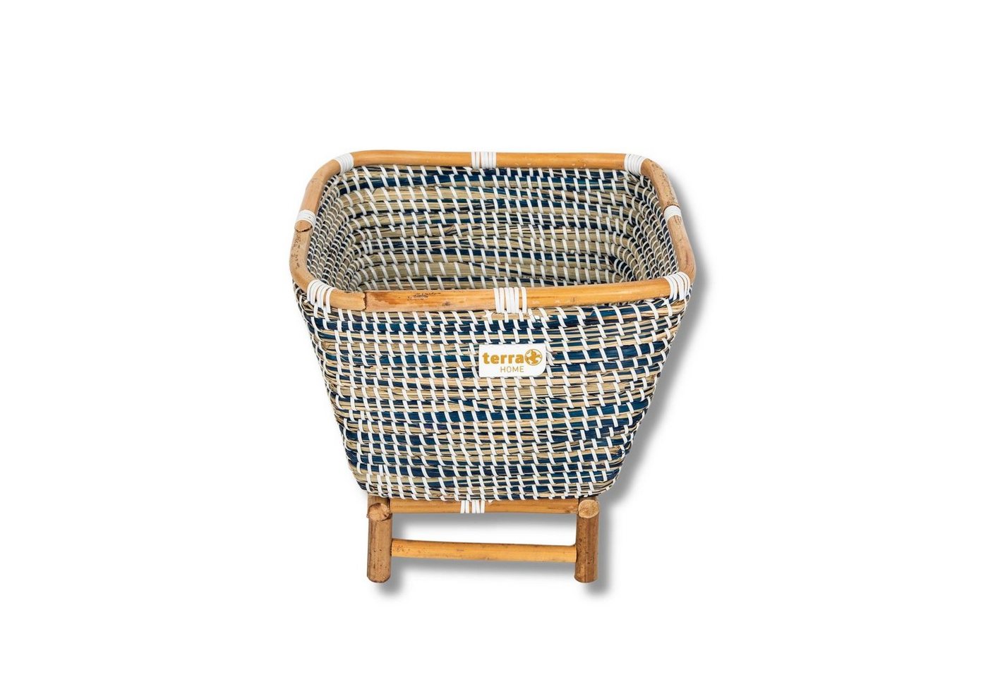 Terra Home Übertopf Terra Home Pflanzenübertopf Seegras Rattan B31xT31xH28,5 cm blau (mit Rattan Füßen, 1 St), Blumentopf Übertopf Füllkorb auf Holzbeinen von Terra Home