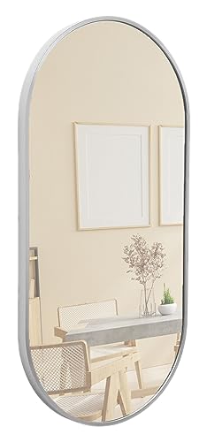 Terra Home Wandspiegel - Oval, 60x30 cm, Silber, Modern, Metallrahmen Spiegel, HOCH und QUER Montage möglich - für Flur, Wohnzimmer, Bad oder Garderobe von Terra Home