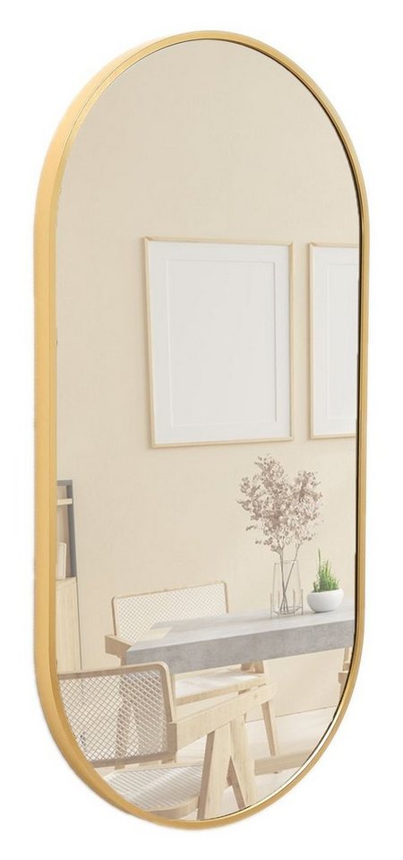 Terra Home Wandspiegel Spiegel Metallrahmen Schminkspiegel Oval 60x30 gold, Badezimmerspiegel Flurspiegel von Terra Home