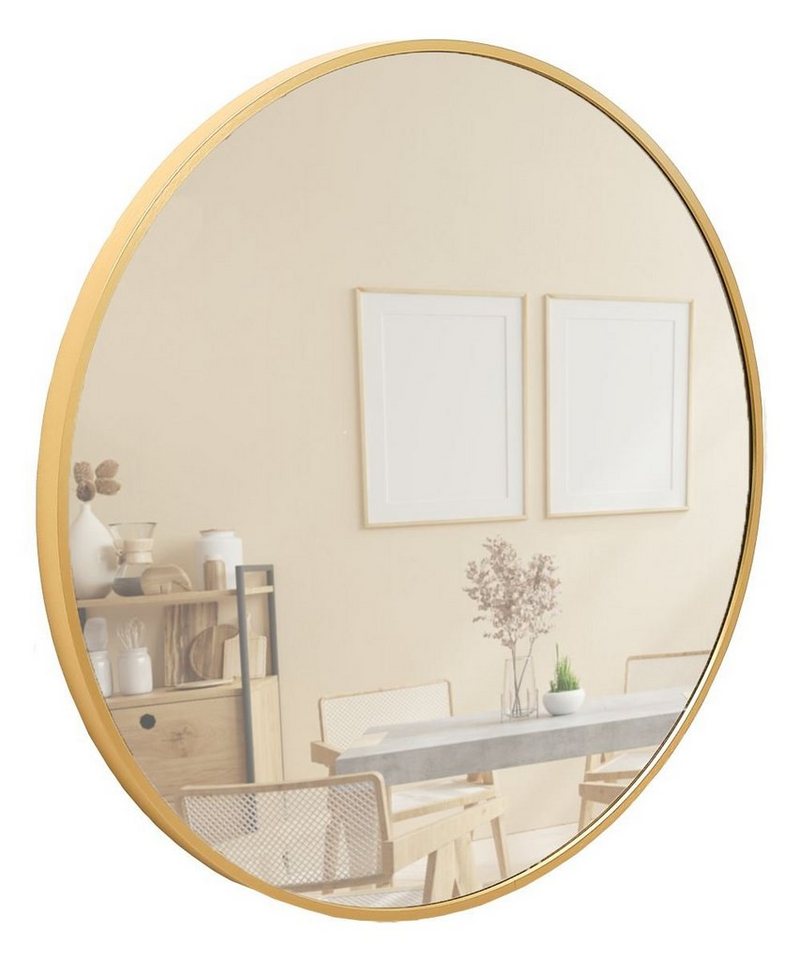 Terra Home Wandspiegel Spiegel rund 60x60 Schminkspiegel Metallrahmen, Badezimmerspiegel Flurspiegel gold von Terra Home