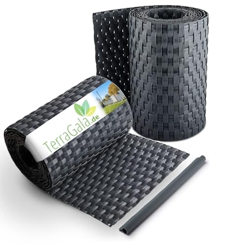 TerraGala 2er Pack Rattan Sichtschutz-Streifen, Sichtschutz für Stabmattenzaun, Flechtoptik, 255cm x 19cm, inklusive Befestigungsclips (2, Anthrazit) von TerraGala