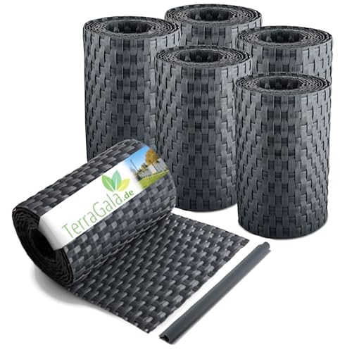 TerraGala 6er Pack Rattan Sichtschutz-Streifen, Sichtschutz für Stabmattenzaun, Flechtoptik, 255cm x 19cm, inklusive Befestigungsclips (6, Anthrazit) von TerraGala