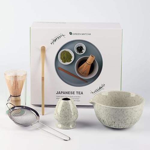 Matcha Schneebesen Set - 5-teiliges japanisches Matcha-Kit mit 538.6 g Ausgießschüssel, Bambus-Schneebesen & Schaufel, Edelstahlsieb & Schneebesenhalter - Authentisches Teezeremonie-Set für Matcha Schneebesen Set - 5-teiliges japanisches Matcha-Kit mit 538.6 g Ausgießschüssel, Bambus-Schneebesen & Schaufel, Edelstahlsieb & Schneebesenhalter - Authentisches Teezeremonie-Set für von TerraOliva