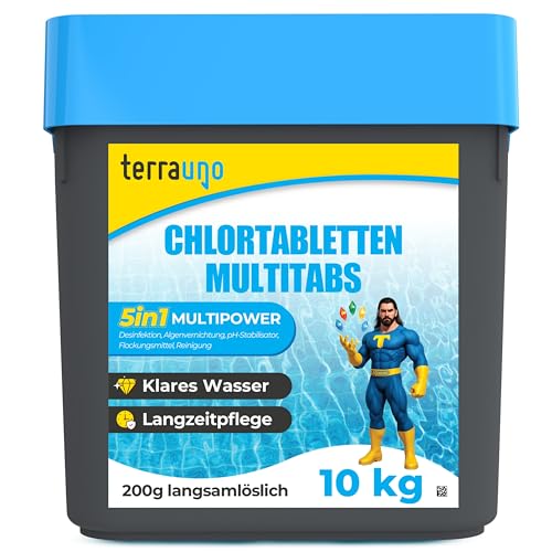 TerraUno Chlortabletten für Pool, Multitabs 5 in 1 für Poolpflege, 10kg je 200g Pool Tabletten langsamlöslich, Pool tabs zur Desinfektion Schockchlorung Kalkvermeidung & Chlorstabilisierung TerraUno Chlortabletten für Pool, Multitabs 5 in 1 für Poolpflege, 10kg je 200g Pool Tabletten langsamlöslich, Pool tabs zur Desinfektion Schockchlorung Kalkvermeidung & Chlorstabilisierung von TerraUno