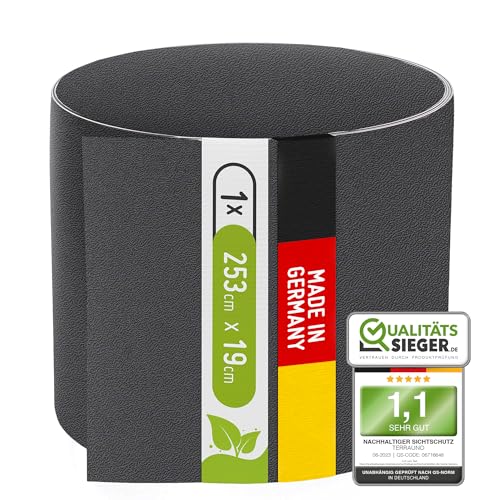 TerraUno Nachhaltige Sichtschutzstreifen für Doppelstabmatten, Polypropylen, Made in Germany, RAL 7016 Anthrazit, 1 Streifen, extra stabil, Lederoptik, Zaun Sichtschutz mit UV-Beständigkeit von TerraUno