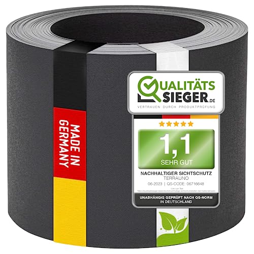 TerraUno Nachhaltige Sichtschutzstreifen für Doppelstabmatten, Polypropylen, Made in Germany, RAL 7016 Anthrazit, 26m x19cm Rolle, extra stabil, Lederoptik, Zaun Sichtschutz mit UV-Beständigkeit von TerraUno